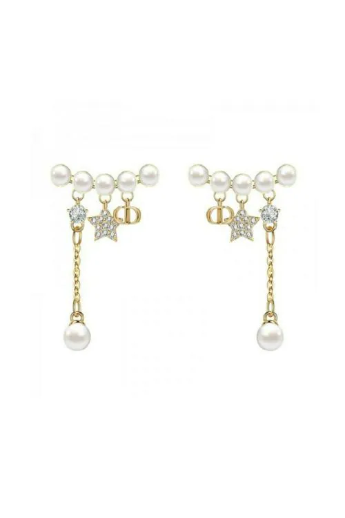 Buy Myjewel Brass Pearl Star Tassel Stud Earrings Set 2 Pieces Online