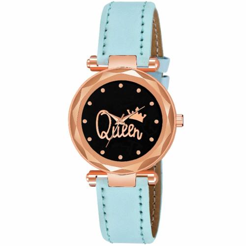 KIROH Analogue Queen Designer Dial Leather Strap Watch for girls and women(Sky-Blue)