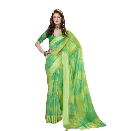 TRIVENI Green Georgette Abstract Printed, Foil Embellished Saree