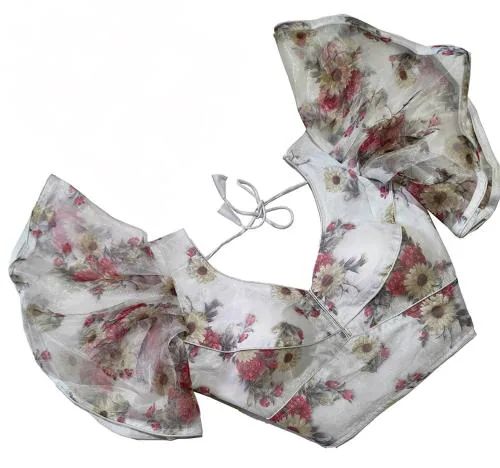 Hitarth Fashion Women's Bet Wing Style Heavy Georgette Blouse with Ruffled Sleeve Off White