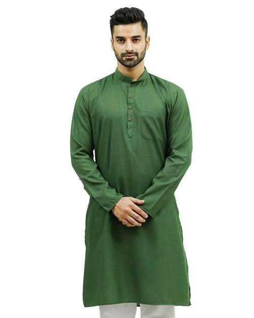 Bluesaanchi Men Olive Green Polyester, Cotton Kurta