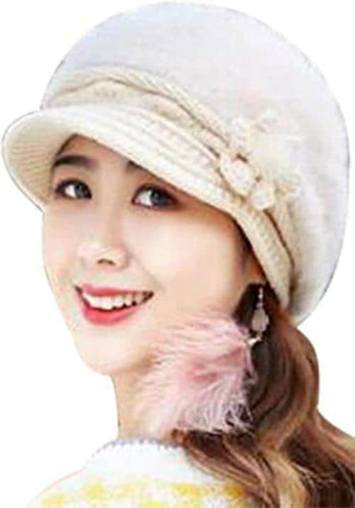 MUKHAKSH Girls/Ladies/Women Winter Woolen White Fur Hat