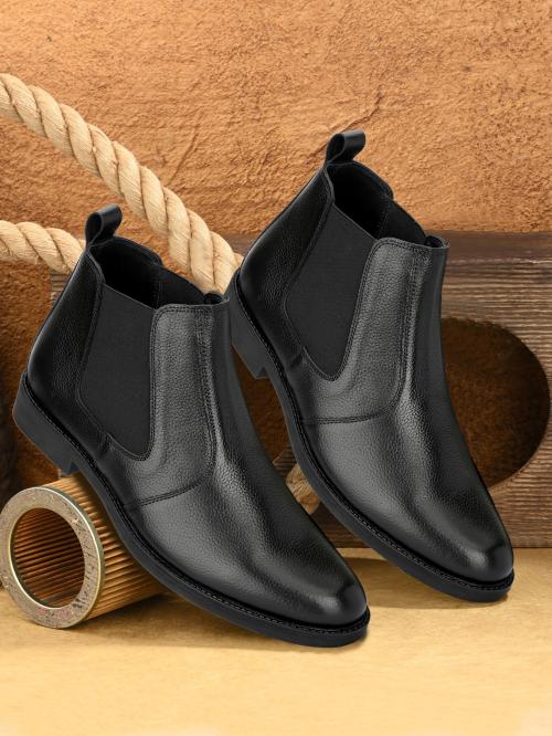 Varito Men's 100% Genuine Leather Chelsea Boots with Elastic Closure (Black)