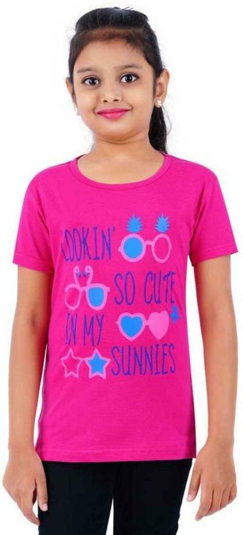 SaAN TEE Girls Pink Pure Cotton Printed T-Shirt (14-15 Y)