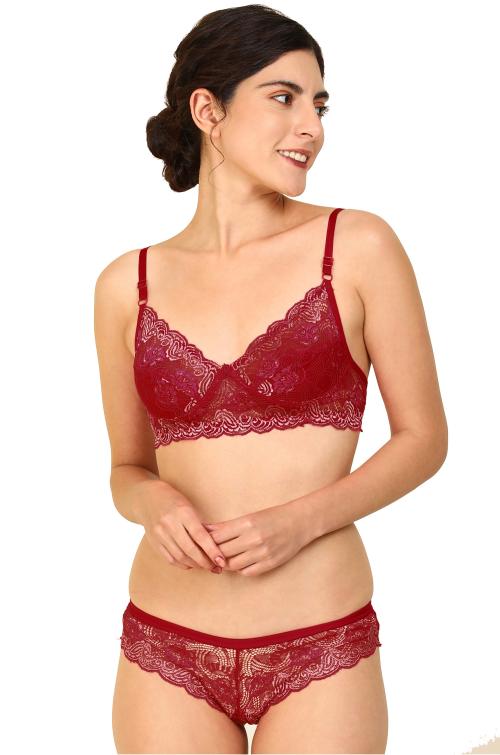 In-Curve -Women Cotton Bra Panty Set for Lingerie Set ( Pack of 1 ) ( Color : Maroon )