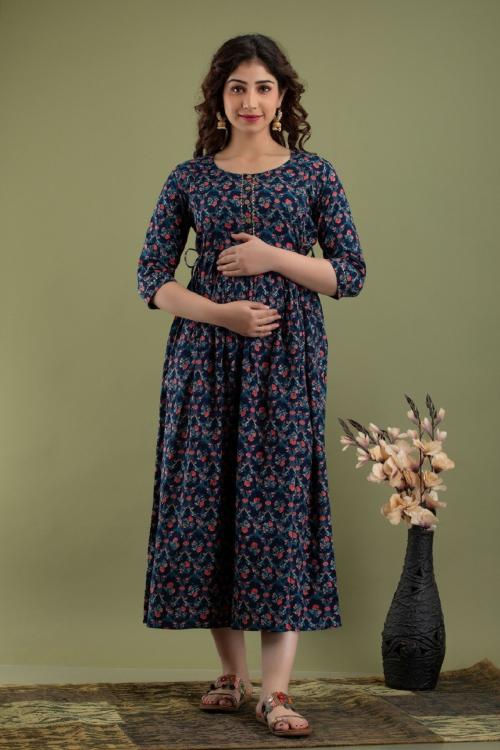 The Style Syndicate Pure Cotton Anarkali Comfortable Maternity Feeding Kurta Dress with Zippers for Pregnant Womens | All Over Printed Feeding Dress for Mothers/Women
