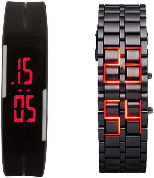 Showking Uneque Trend Digital Black Dial Black Strap Watch For Boys (Pack Of 2)