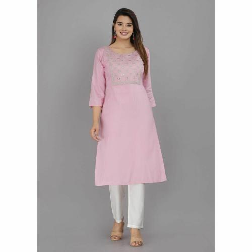 VISAOM Women Printed A-line Kurta (Pink)