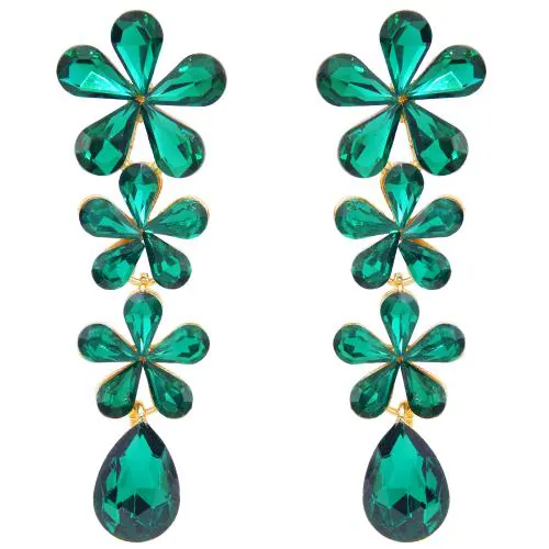Fresh Vibes Western Style Long Hanging Bottle Green Earrings for Girls | Designer Statement Dark Green Crystal Earring