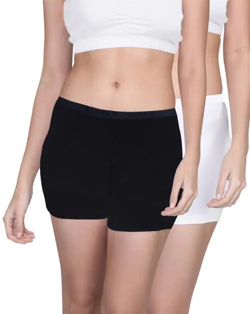 Dchica Girls Boy Shorties/Long Panties With Elasticated Waistband | Soft & Comfortable Underwear for Girls | Black & White Panties Pack of 2