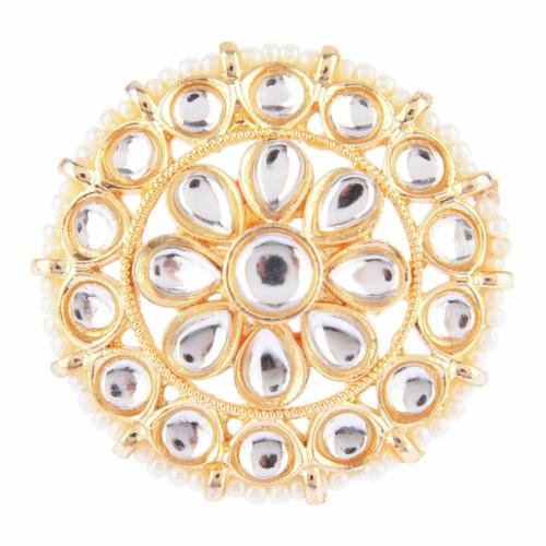 Efulgenz Ring for Women Wedding Bridal Faux Pearl Crystal Kundan Ring Jewelry Adjustable Big Round Finger Ring for Women,GoldStyle 5