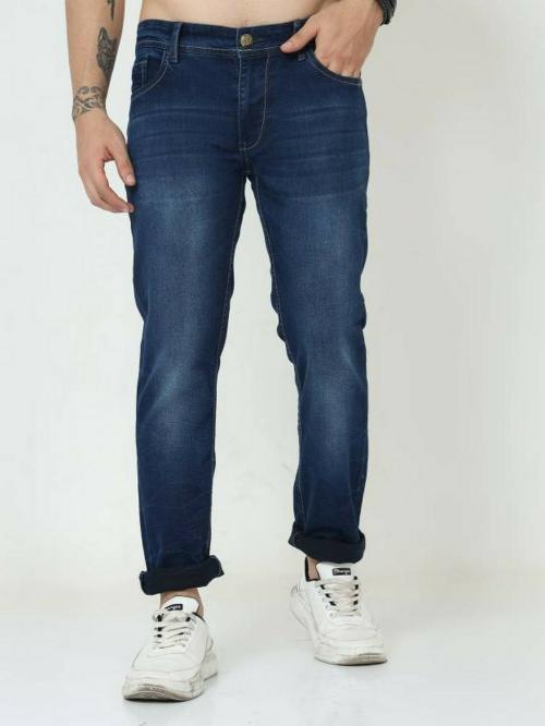 Vudu Men Dark Blue Solid Cotton Slim Jeans Size 32