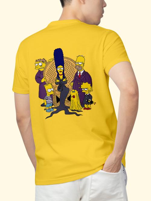 BLISSINK SIMPSON Front And Back Printed Yellow Cotton Tshirt for Men