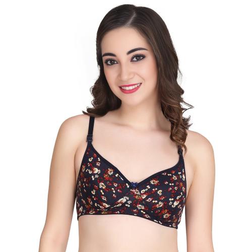 Amar Fashion Women's Cotton Blend Printed Padded Bra - Soft, Wire-Free, Seamless Design with Adjustable Straps for All-Day Comfort (Colour - Black) (Size - 40B)