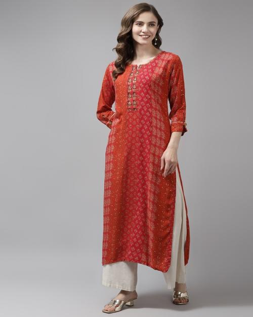 Aarika Womens Red Color Cotton Printed kurti