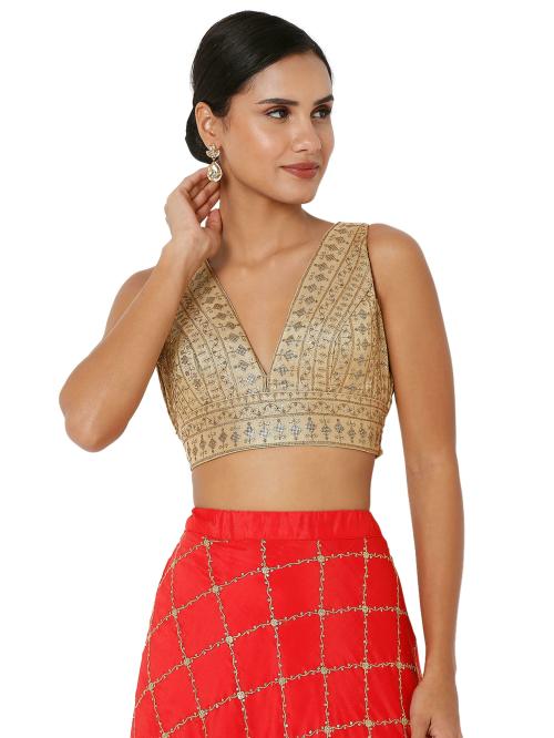 Salwar Studio Women's Copper Tissue Embroidered Readymade Saree Blouse