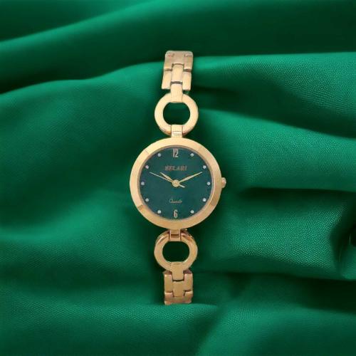 BELARI Ladies Watch golden Dial metal Case And metal Chain , Latest Design Analog Display Ladies green Watch
