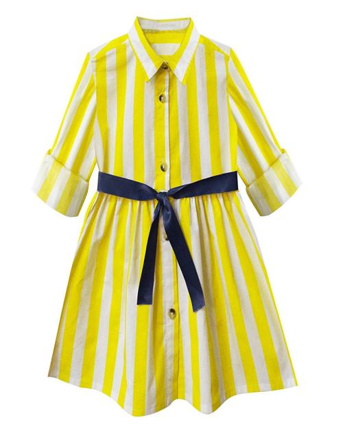 A.T.U.N. Girls Lemon Tart Stripe Full Sleeves Shirt Dress