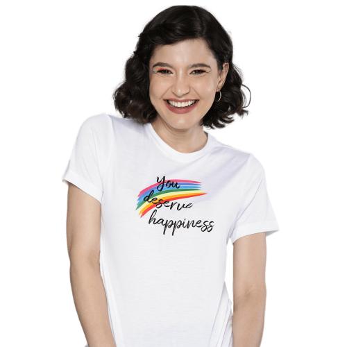 The Youth Mantra Pride Women White & Black Typography Printed Slim Fit T-shirt ( Rainbow)