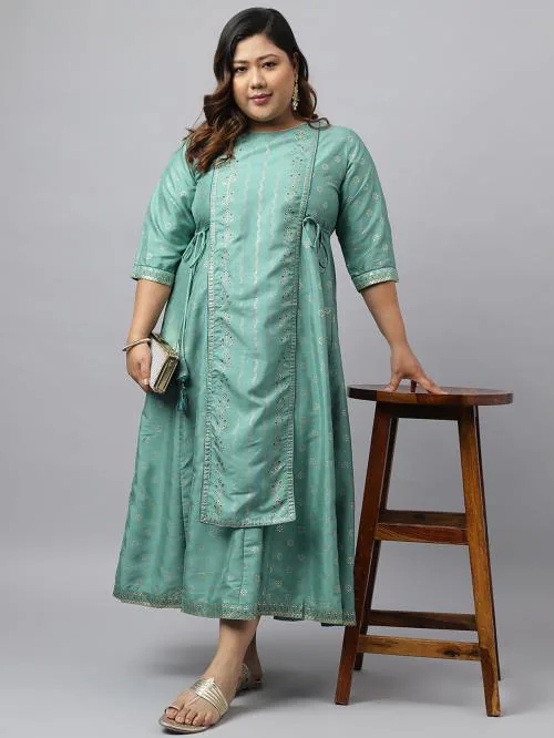 XL LOVE - By Janasya Women's Blue Rayon Crepe Printed Flared Western Dress