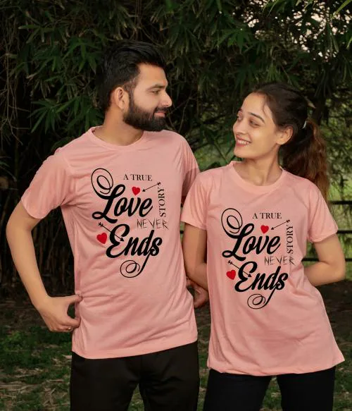 Tween Trends Typography Couple Round Neck Pink T-Shirt