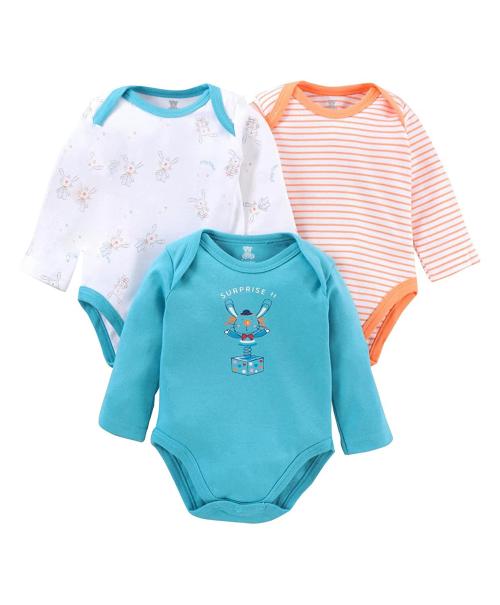 I Bears Baby Full Sleeves Footed Rompers Pack of 3, 1-3 Months (156F)