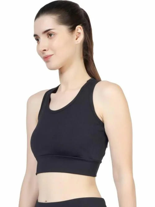 BLUEFICUS Women's Cotton Non- Padded Sports Bra for Gym Running and Workout (304-SPORTS BRA-BLACK-S)