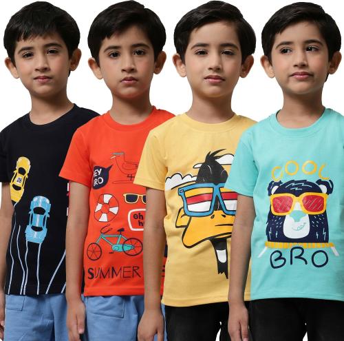 Little Zing Boys Multicolor Pure Cotton Printed Pack Of 4 T Shirt | Boys tshirt | Kids Tshirt | Kids Wear | Tshirt for Boys | Baby Clothes | T shirt for boys