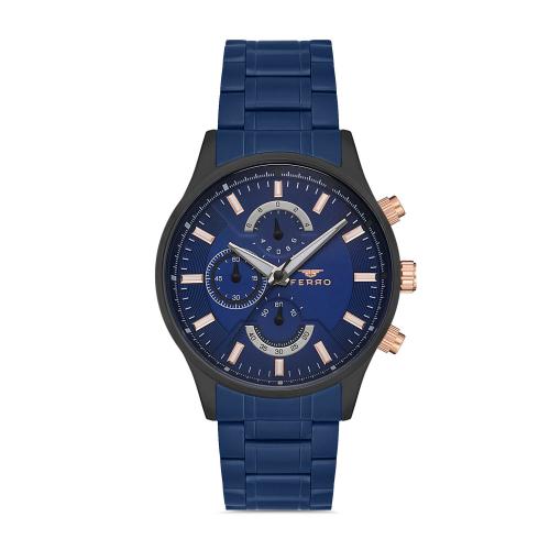 Ferro Multifunction Navy Blue Round Dial Men's Watch - FM11915A-ZD