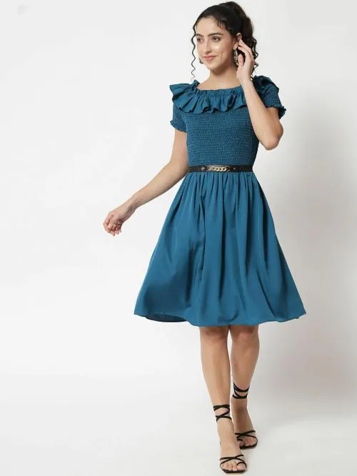 kannan ribbed short midi dress for women with black leather belt on waist