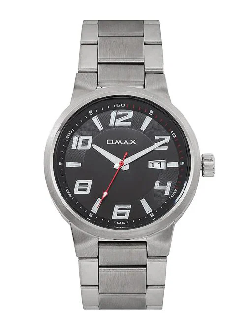 OMAX Analog Silver Watch Black Dial With Silver Strap for Men SS308