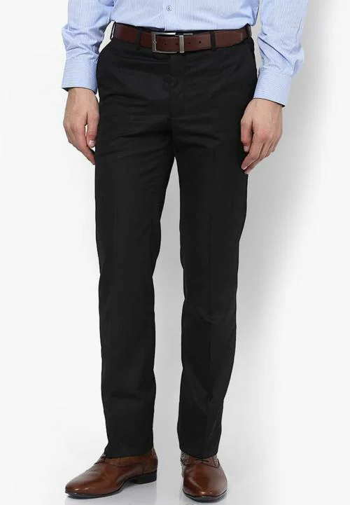 AD & AV Men Black Solid Synthetic Single Formal Trousers