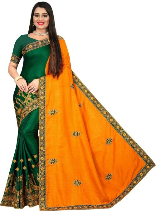 Omstar Fashoin Women Green Self Design Silk Fashion Saree