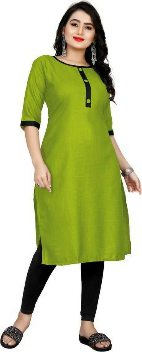 MIJAASHREE FASHION Women Parrot Green and Black Solid Cotton Blend A-line Kurta| XL