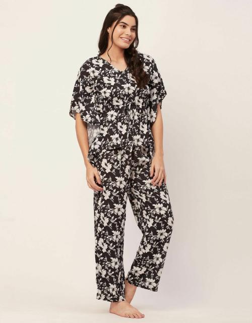 Moomaya Sleepwear, Printed Kaftan Top Pajama Set, Loose Fit Loungewear, 2 Pc Nightsuit