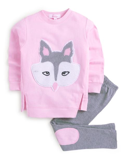 Hopscotch Girls Cotton Animal Print Sweatshirt And Leggings Set In Pink Colour For Ages 9-10 Years (XYG-3157199)