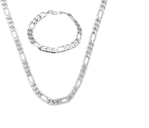 GoldNera Silver Plated Combo of Men's Chain and Matching Bracelet Set Wedding Designer Gift