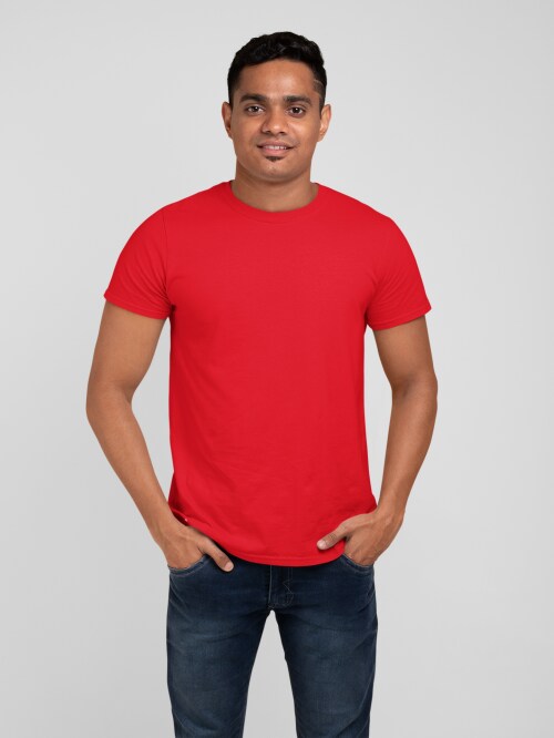 Plane Solid Round Neck Red (L) Tshirts