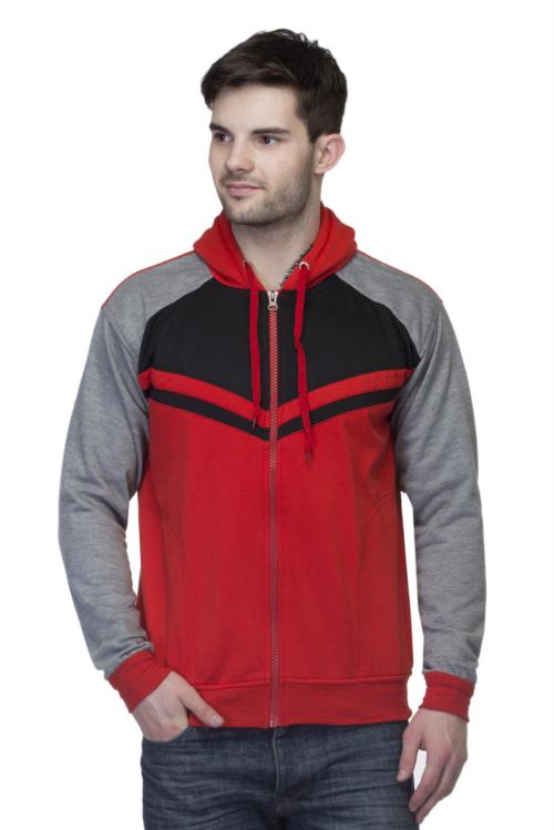 Lambency Red Cotton Blend Solid Hooded Sweatshirt