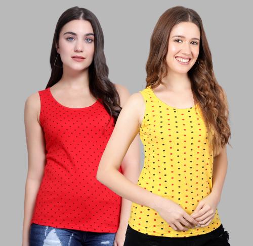 DIAZ Women's Cotton Multicolor Tank top|Women's Cotton Rich Printed Tank Top|Women's Regular Fit Tank Top Pack of 2