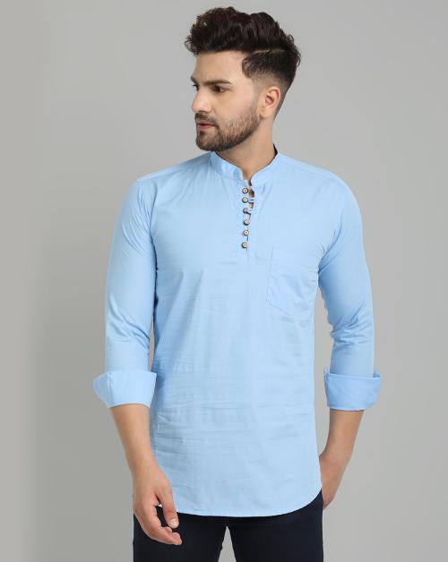 Majestic Man Men Sky Blue Pure Cotton Pack of 1 Kurta