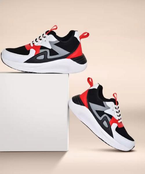 BEM Men's Running Shoes with Breathable Knitted Upper Ideal for Sports, Running Shoes -BLACK & White