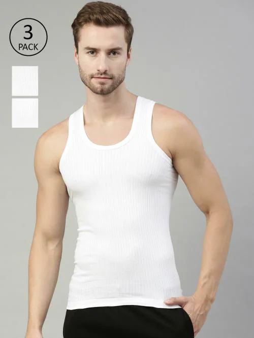 Dixcy Scott Originals Men's White Solid 100% Cotton Pack of 3 Sleeveless Vest