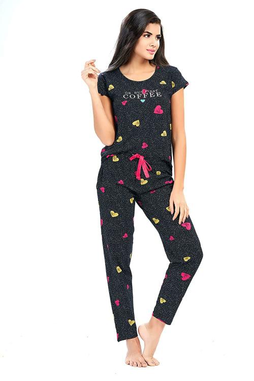 LOTIK Store Women Black Cotton Night Suit 272-XXL