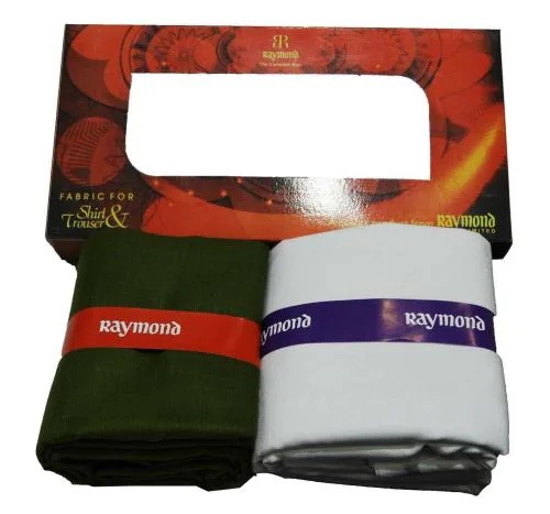 Raymond Solid Pc-Cotton Green Shirt & White Trouser Fabric in Window Box Packing (Shirt-2.25 m, Pant-1.20 m) R-Onyx-51