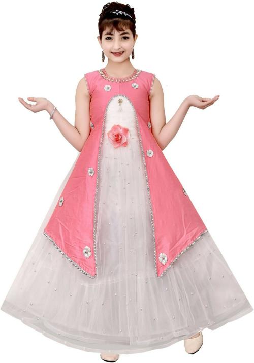 Naarz Fashion Girls Pink Silk Blend Party Gown Dress (7 to 8 Years)