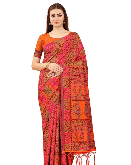 SWORNOF Women's Kalamkari Jacquard Cotton Saree With Blouse Piece