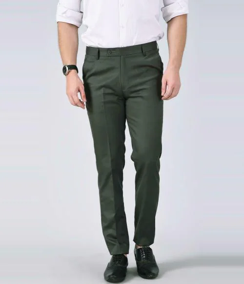 AD & AV Men Green Solid Synthetic Single Formal Trousers