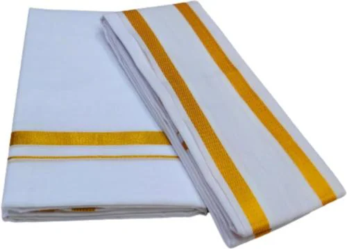 Truevelli white Cotton Blend Dhoti and Towel Set Dhoti and Towel Set(Pack of 2)
