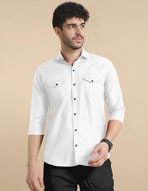 VESLOO WILLOW Men's Cotton Casual Wear Regular Fit Full Sleeves Solid Shirt for Mens White